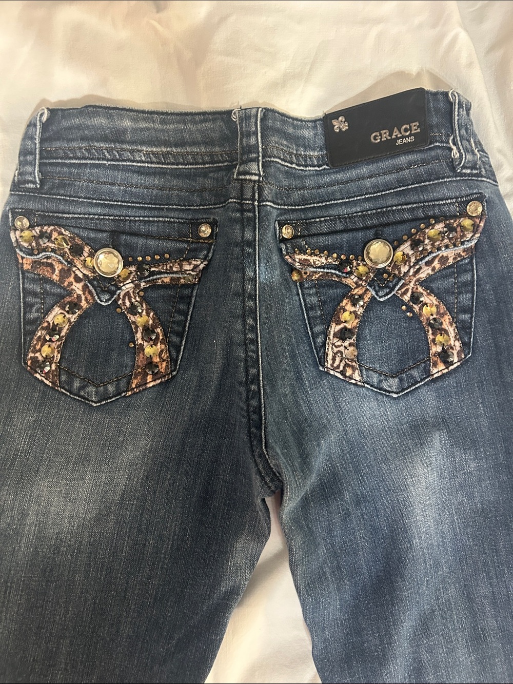 Grace in LA Dark Blue Embellished Bootcut Jeans